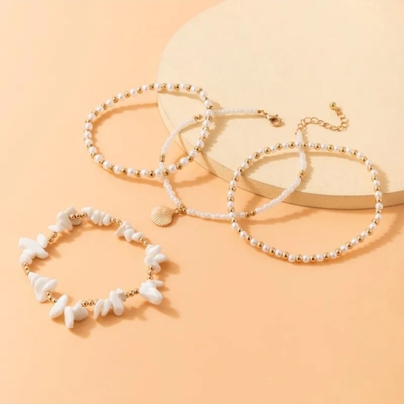 Summer Anklet Set Seashell Shell Gold Beaded - Picture 3 of 4